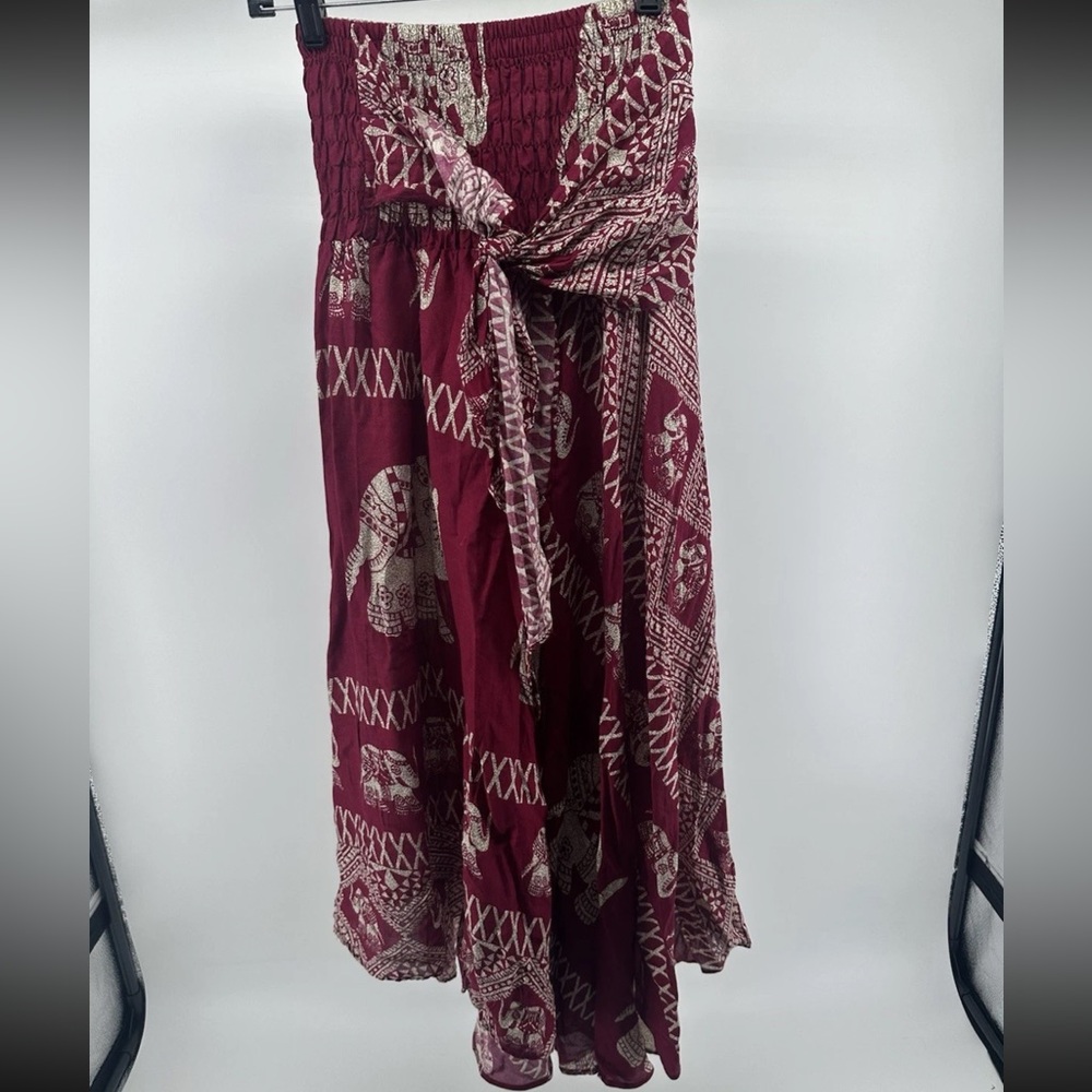 Chic Burgundy Elephant Print Maxi Skirt